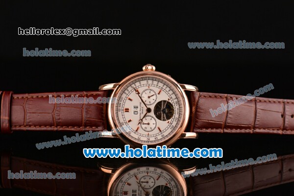 Patek Philippe Grand Complitcations Asia 2813 Automatic Rose Gold Case with Brown Leather Strap White Dial and Stick Markers - Click Image to Close